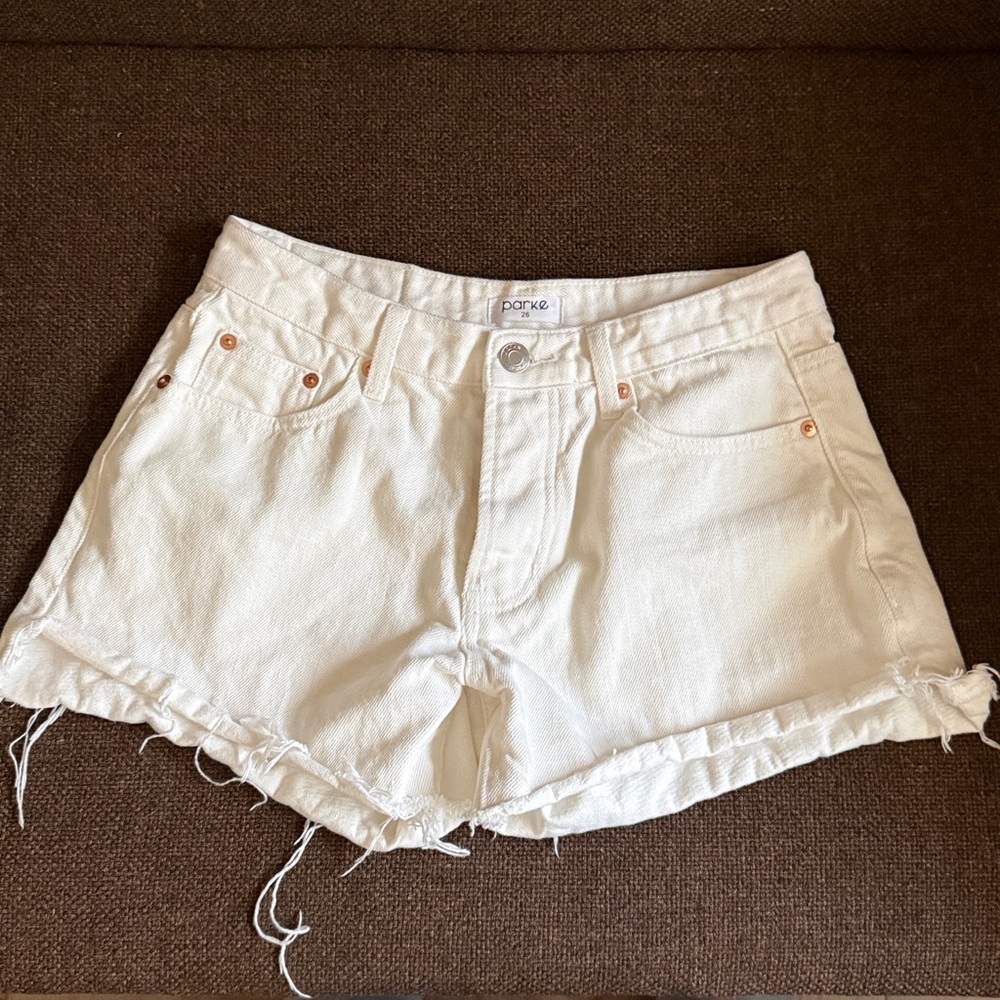 Parke White Denim Frayed Hem Women's Shorts